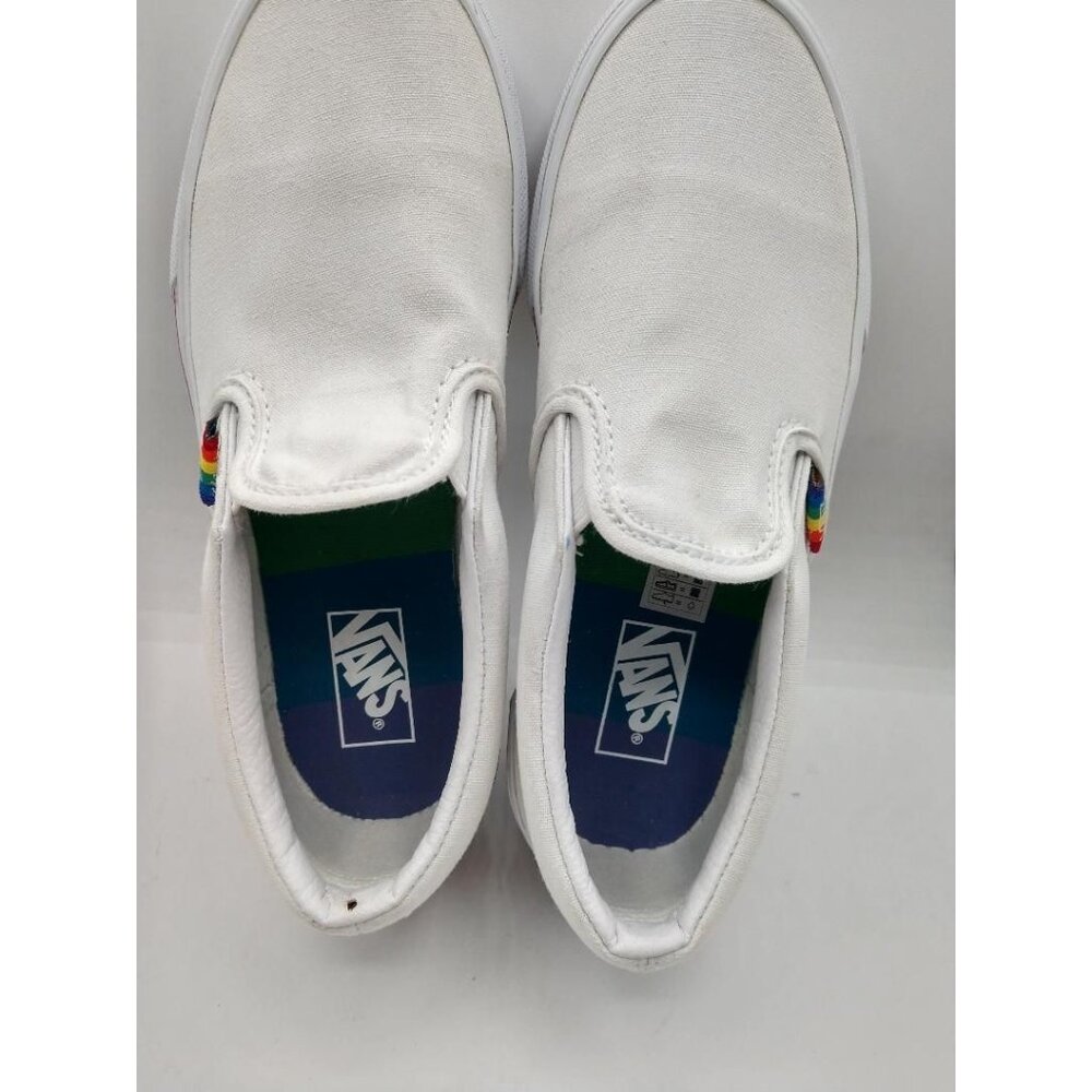 Vans Kids Rainbow Slip-On Shoes Size Kids 3.5 White Canvas With Multicolor Soles